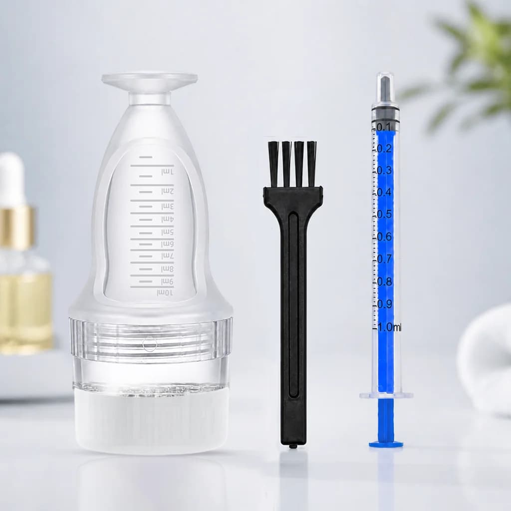 Serum ball applicator for scalp, dosing syringe, cleaning brush, hair care tool with precise dosage for home use Minoxidil