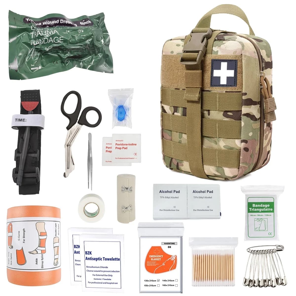 Tactical MOLLE First Aid Kit Rapid Deployment Medical Pouch,Emergency Survival Kit with Tourniquet 6" Israeli Bandage Splint Etc