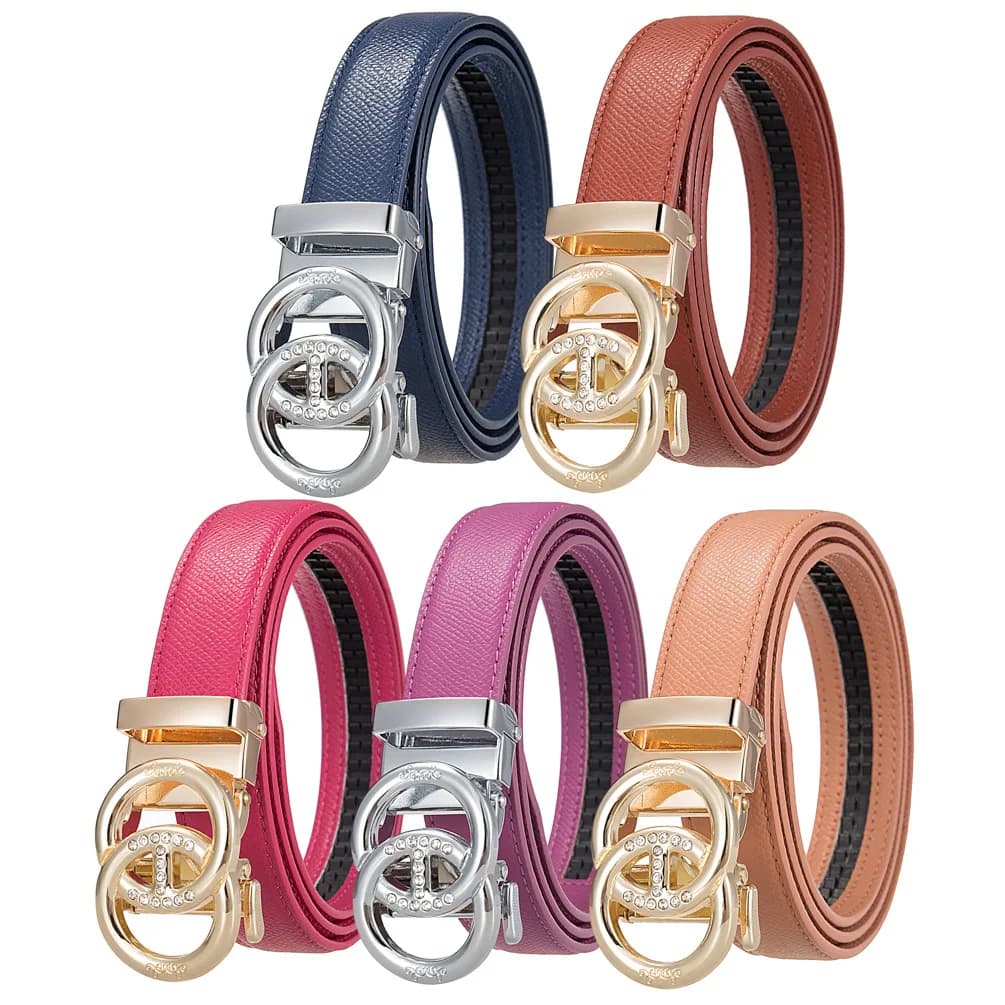 New Women's Alloy Automatic Buckle Microfiber Hollow Belt Casual Jeans Decorative Waist Chain Light Luxury All-match Design