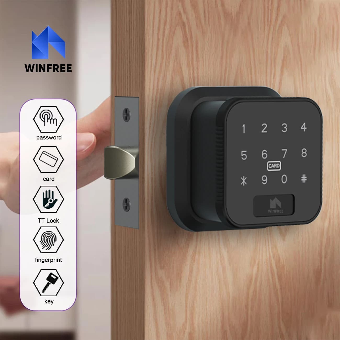 WINFREE Smart Lock Fingerprint Door Lock Passcode Card Key TTLock Bluetooth Keyless Entry per l'home Office
