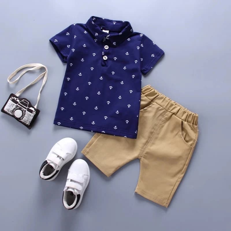 2 pezzi set per bambini carino bambini ragazzi vestiti estivi stampa casuale modello di ancoraggio barca pantaloncini a maniche corte set per 1-5 anni