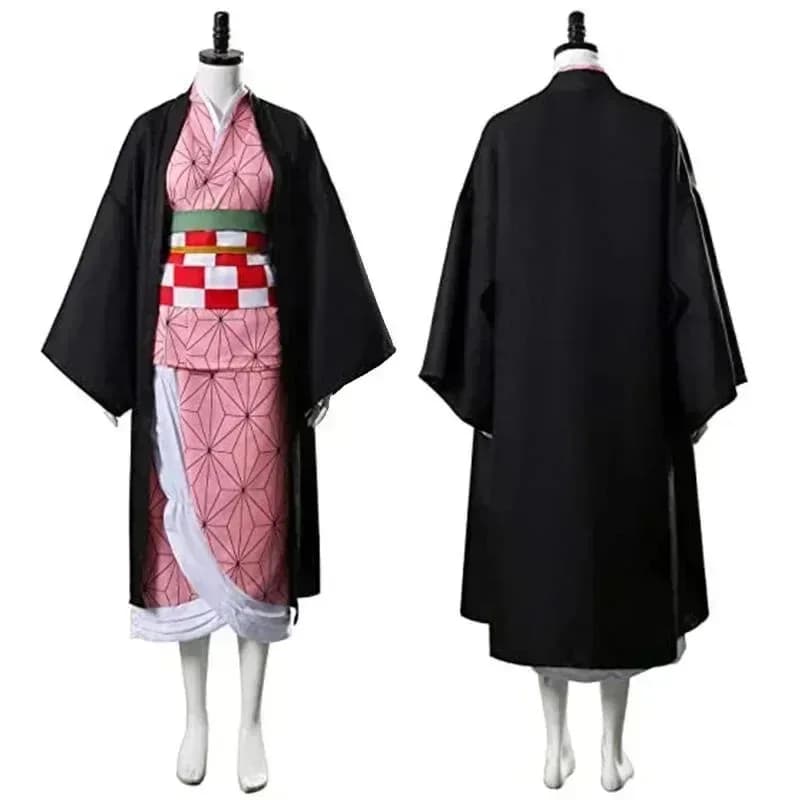 Anime Kamado Costume Cosplay Nezuko Parrucca Uniforme con Oggetti di Scena per Adulti Costumi di Carnevale di Halloween;2,c'4,h.
