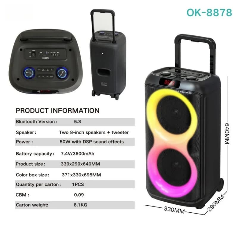 Karaoke Machine with 2 Wireless Microphones, Big Bluetooth Party Speaker with Peak Power, Rolling Wheels and Tolley
