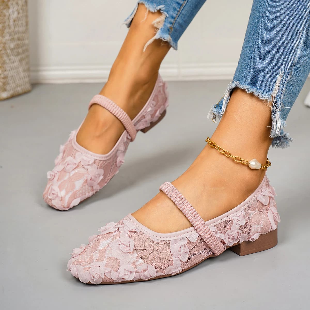 Plus Size 43 Women Fashion Ballet Flats Breathable Laces Square Toe Spring Summer Flat Shoes For Female Daily Walking Loafers