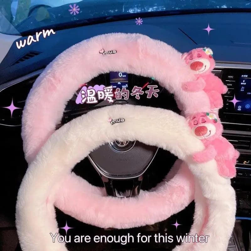 New Lotso Plush Steering Wheel Cover Style Winter Warmth Cute Car Creative Cartoon Decoration Accessories Gift