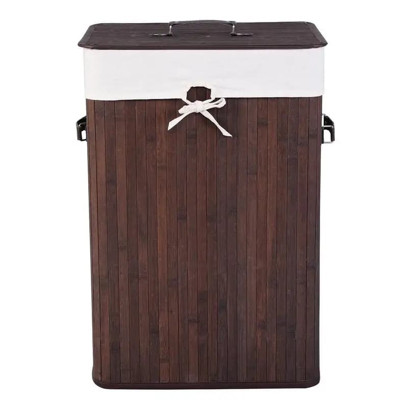 Rectangle Bamboo Hamper Laundry Basket Washing Cloth Bin Storage Bag-Brown