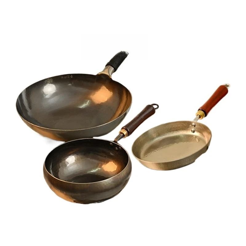 Set of pots, wok, frying pan, hand-forged uncoated, non-stick pan for household use, stir-fry and stew