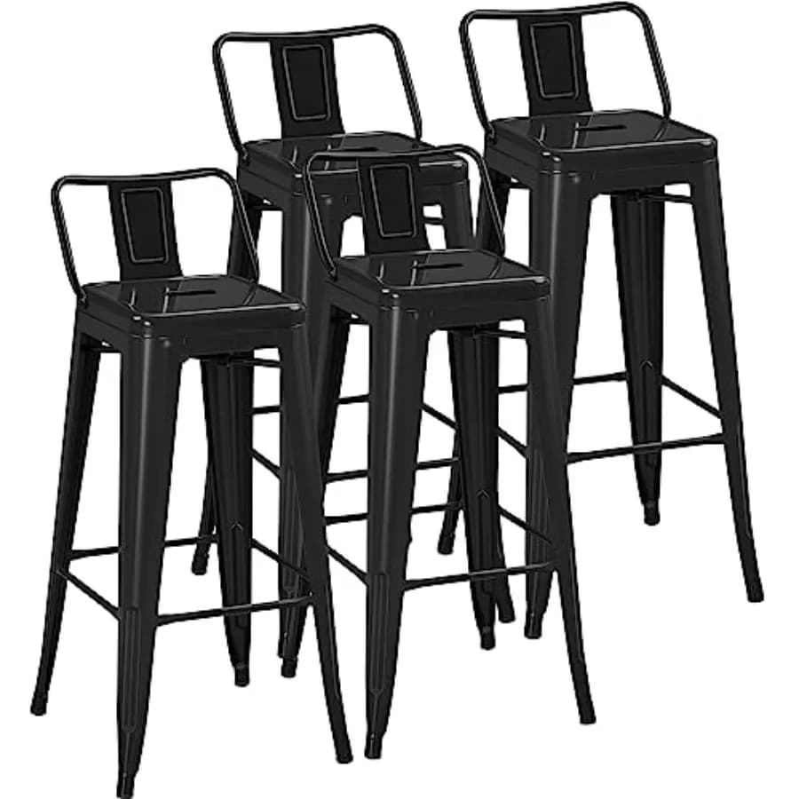 Set di 4 Sgabelli da Bar in Metallo, Altezza 30 Pollici, Sedie da Cucina Industriali con Schienale e Poggiapiedi per Interni/Esterni
