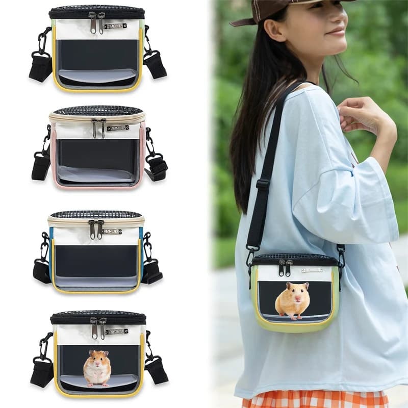 Borsa da esterno per criceti Zaino portatile traspirante trasparente per animali domestici Borsa a tracolla per orsi dorati per piccoli animali 1 pz
