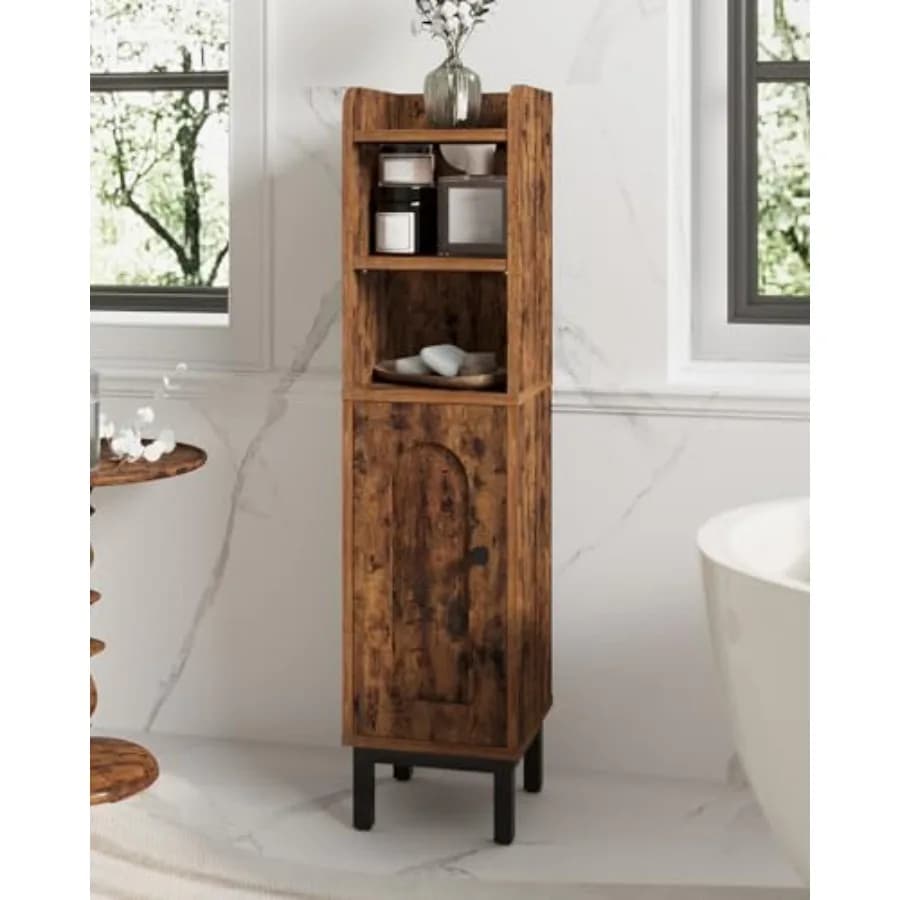 Bathroom Storage Cabinet, Small Corner Floor Cabinet with Door and Shelves, Narrow Toilet Paper Holder, Bathroom Organizer with