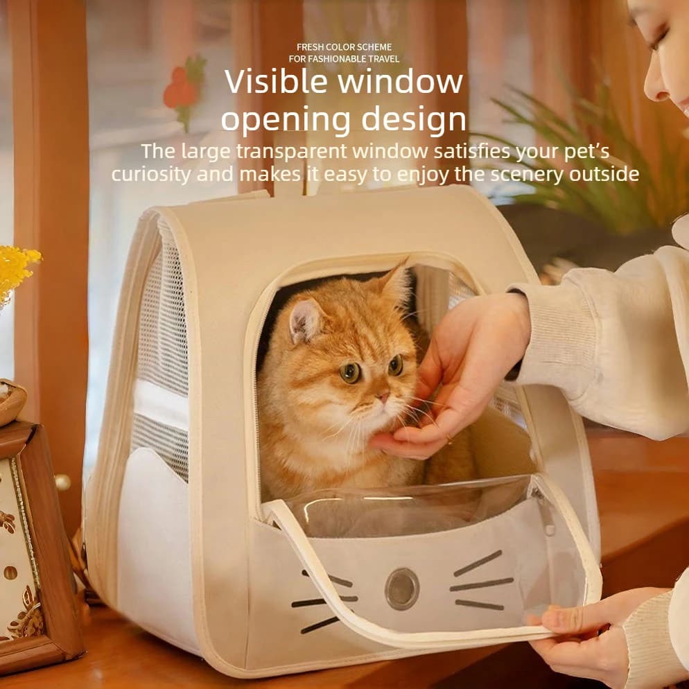 Breathable Pet Backpack for Cats & Small Dogs 3D Ventilated Cat Carrier Bag with Large Transparent Window Travel Shoulder Bag