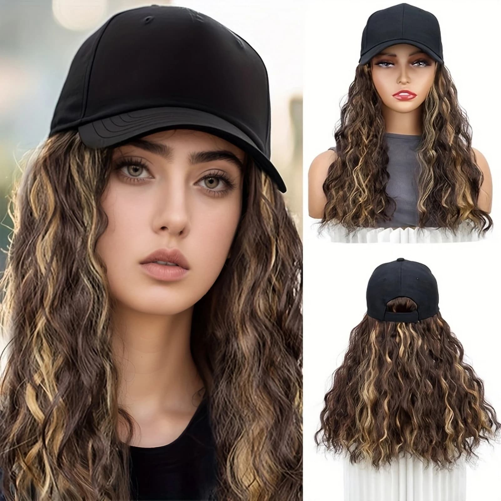 Wig with baseball cap with undulating hairstyle Breathable women's wigs Hats for daily appointments Workwear for parties Local shipping
