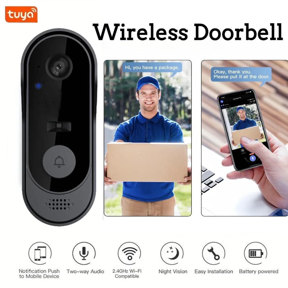 Tuya Campanello senza fili esterno impermeabile Wifi Porta di sicurezza Spioncino Telecamera Rilevazione movimento Videocamera citofono domestico Smart