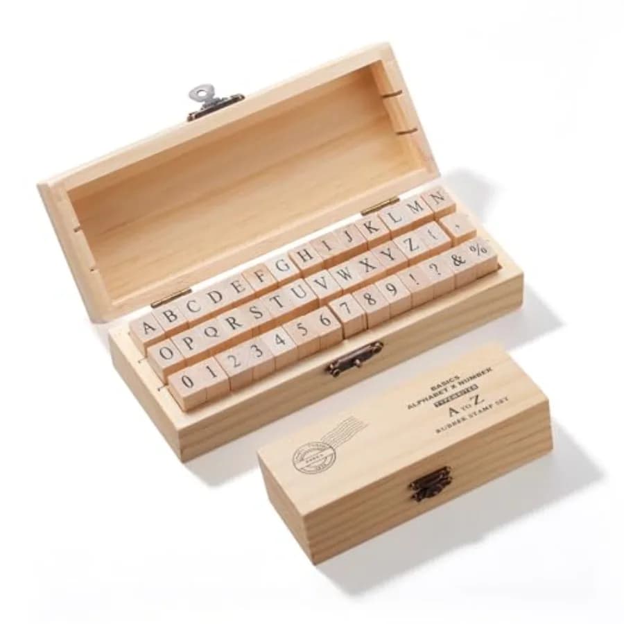 42PCS Vintage Wooden Rubber Letter Stamps Set, Alphabet and Number and Symbol Stamps with Storage Case for DIY Crafts, Scrapboo