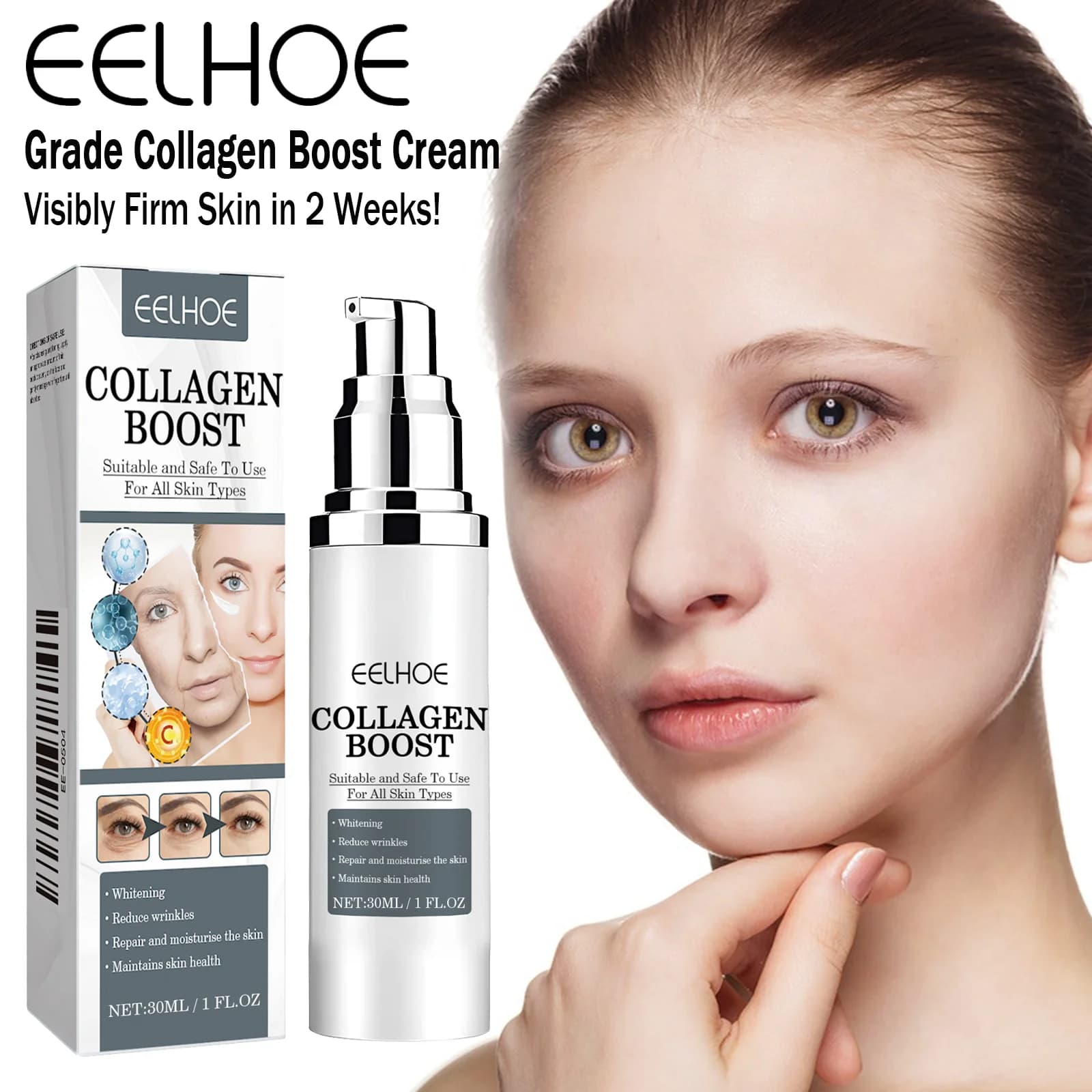 Collagen face cream Anti-aging moisturizing cream for reduction of wrinkles for women Satin cream and lifter to light the skin Ton 30ml