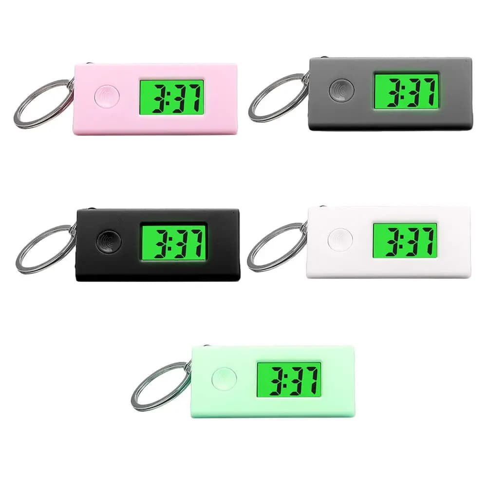 5 orologi portachiavi con movimento preciso, design triangolare luminoso, pulsante antiscivolo per studenti, passante per cintura, uso portatile