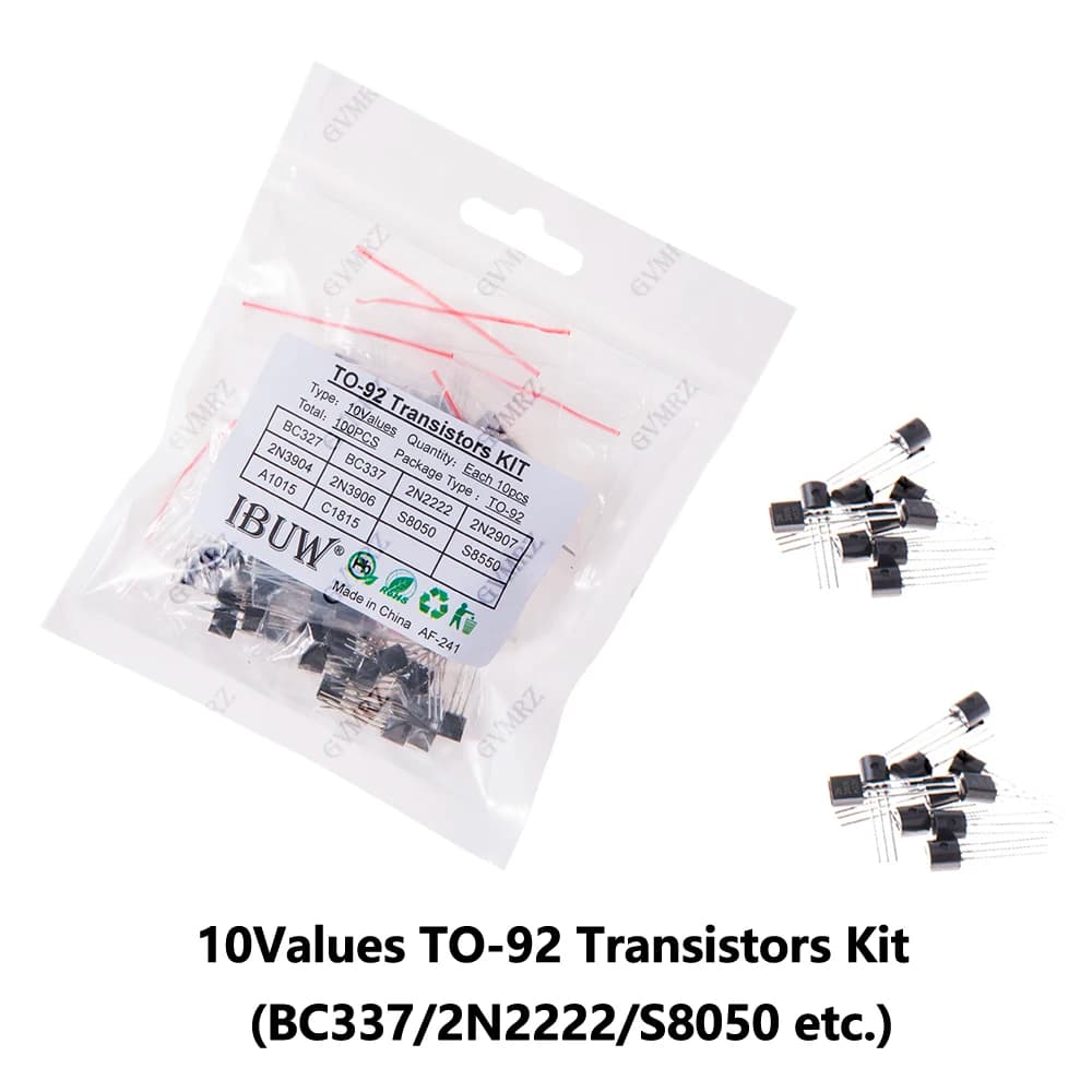 100PCS 10Values TO-92 Transistors Kit (BC337/2N2222/S8050 etc.) for Arduino DIY Electronic Project BC337 2N2222