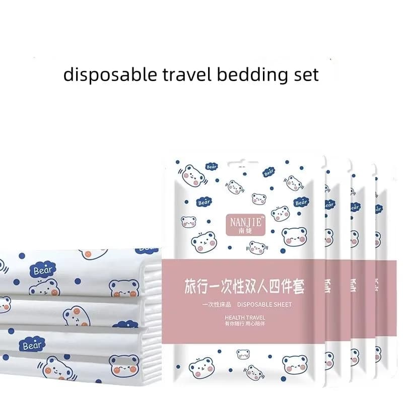 4 pieces set of nonwoven fabric bed linen disposable duvet bed sheet anti-sports pillow set of bed linen for hotel home