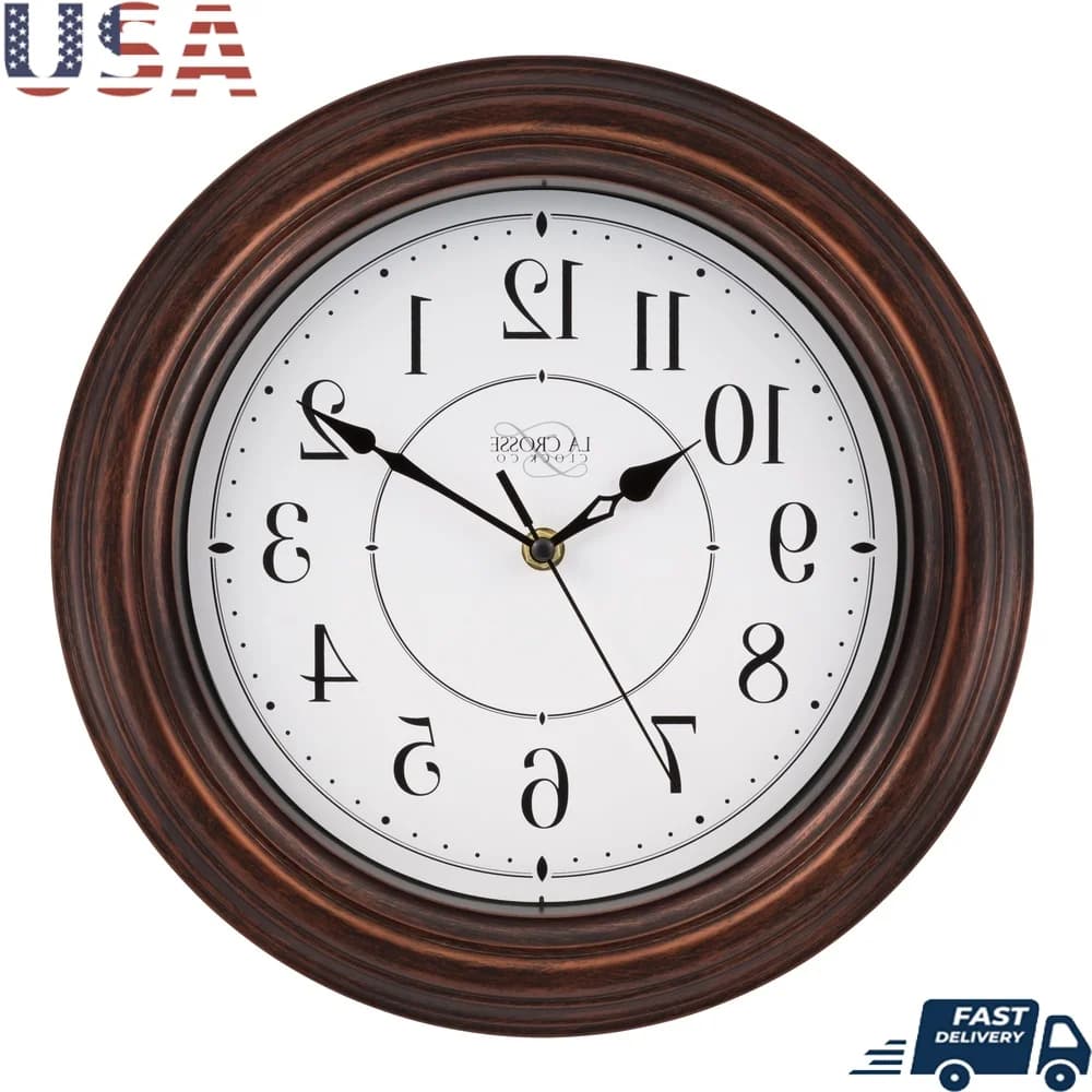 12 inch silent quartz analog wall clock with sweeping movement Home decoration Interior use brown case with classic design