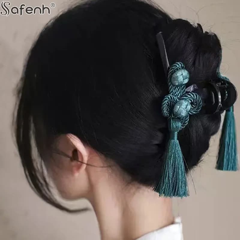 Accessori per capelli in poliestere, nuovo stile cinese, con nodo tessuto a mano e nappa, eleganti e raffinati, per Cheongsam e Hanfu, per acconciature intrecciate.