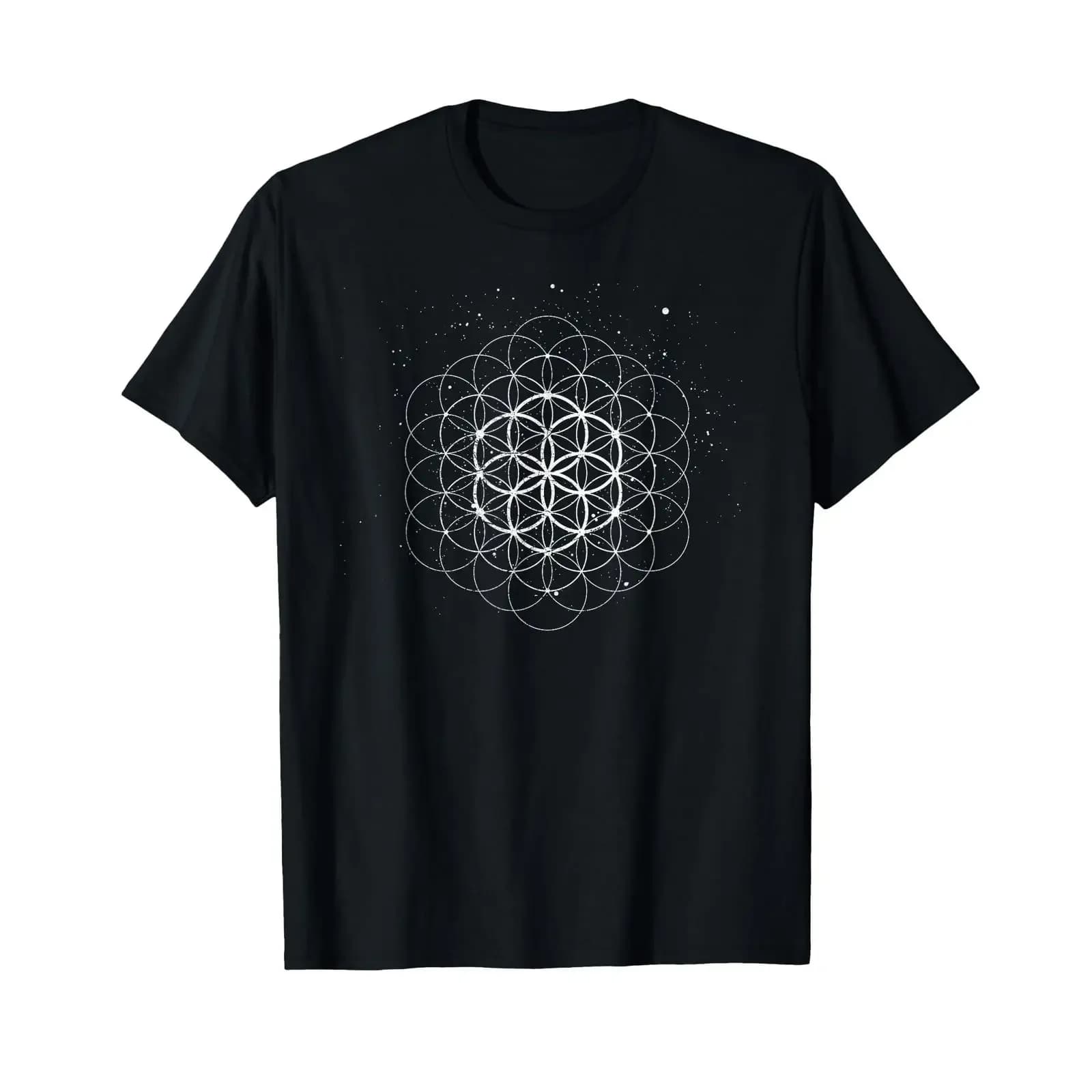 Sacred Geometry Seed Of Life Yoga Flower Mandala Meditation T Shirt vintage Washed Stretched Top For Everyday Wear Stylish