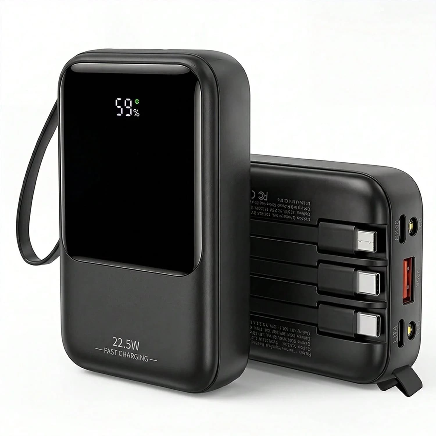 10000mAh Portable charger for phone, Power Bank Built-in 4 Cables and Flashlight ,PD22.5W Fast Charge USB C Battery Pack Compatible with IPhone 17/16/15/14/13/12, Android,etc, Camping Travel Essentials