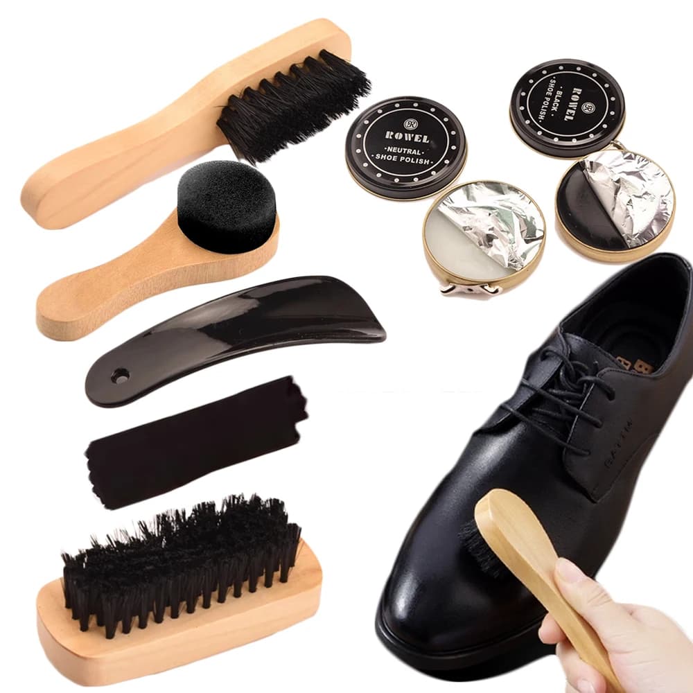 Kit professionale per la cura delle scarpe in pelle con set di pulizia per spazzole per lucidare la crema per calzascarpe per stivali, scarpe da ginnastica, strumenti per lucidare le scarpe