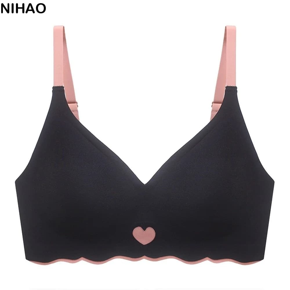 Heart Close-fitting Wireless Bra Push Up Gathered Breasts Seamless Bralette Underwear Shockproof Sports Bra Girls Women