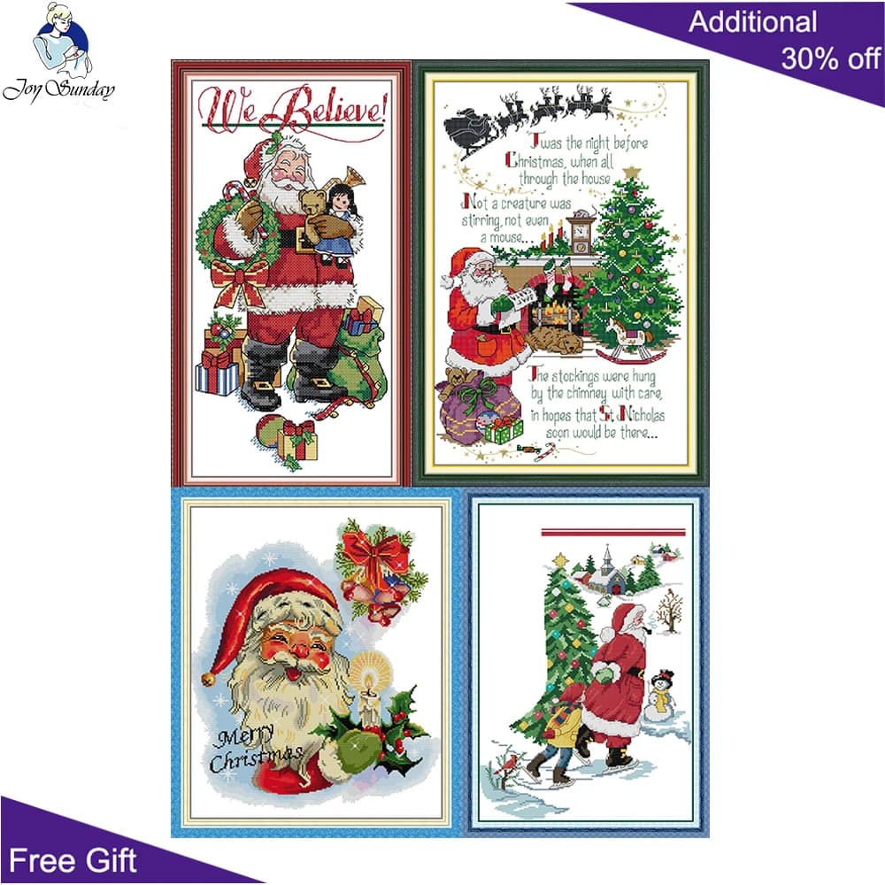 Joy Sunday Kit punto croce, babbo natale, buon natale, pattinaggio sul ghiaccio, tela stampata, RA418, RA430, RA513, RA514