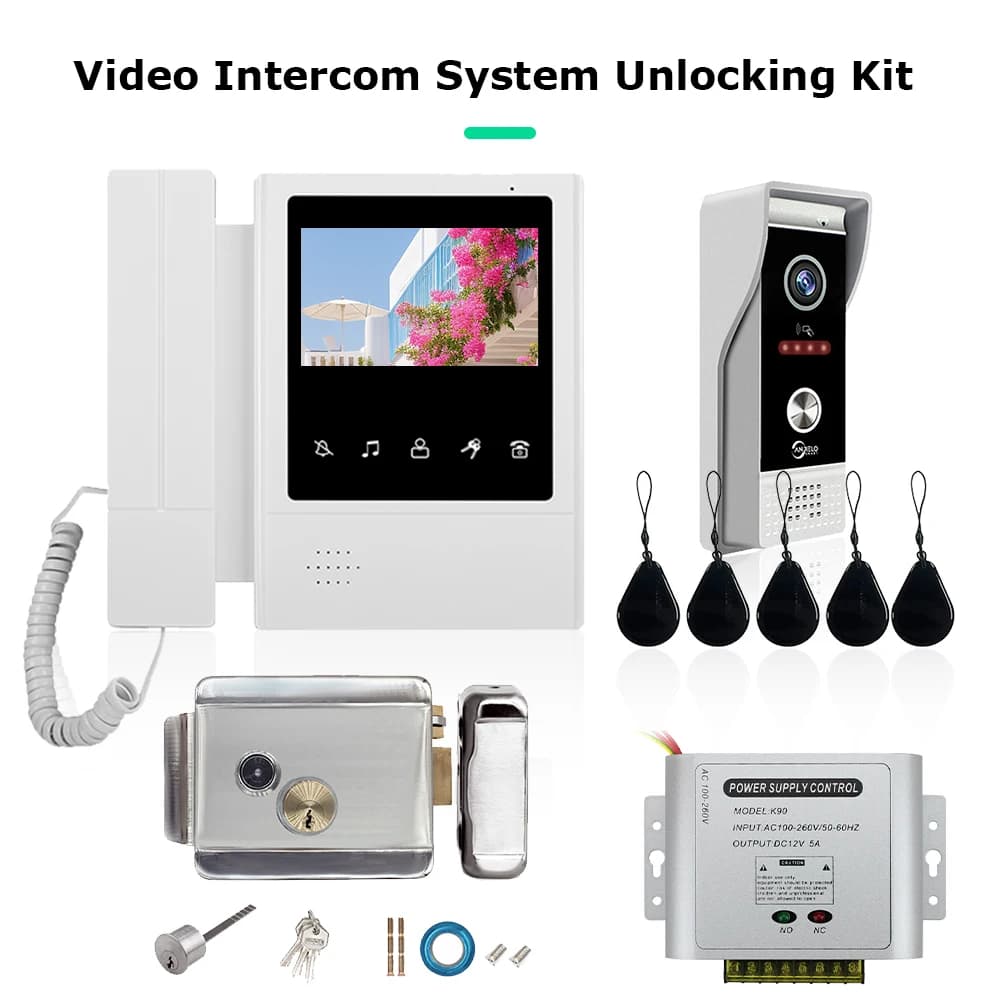 Sistema di videocitofono LCD da 4.3 pollici per supporto domestico citofono a 2 vie con scheda RFID sblocca campanello in metallo con Set di lucchetti