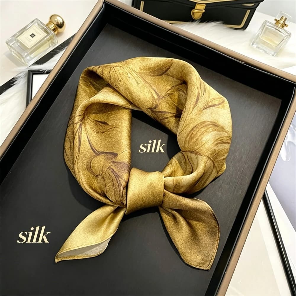 Send Mom A Red Silk Elegant Small Square Scarf, Mulberry Silk Flower Scarf, Versatile Souvenir and Handbag Embellishment
