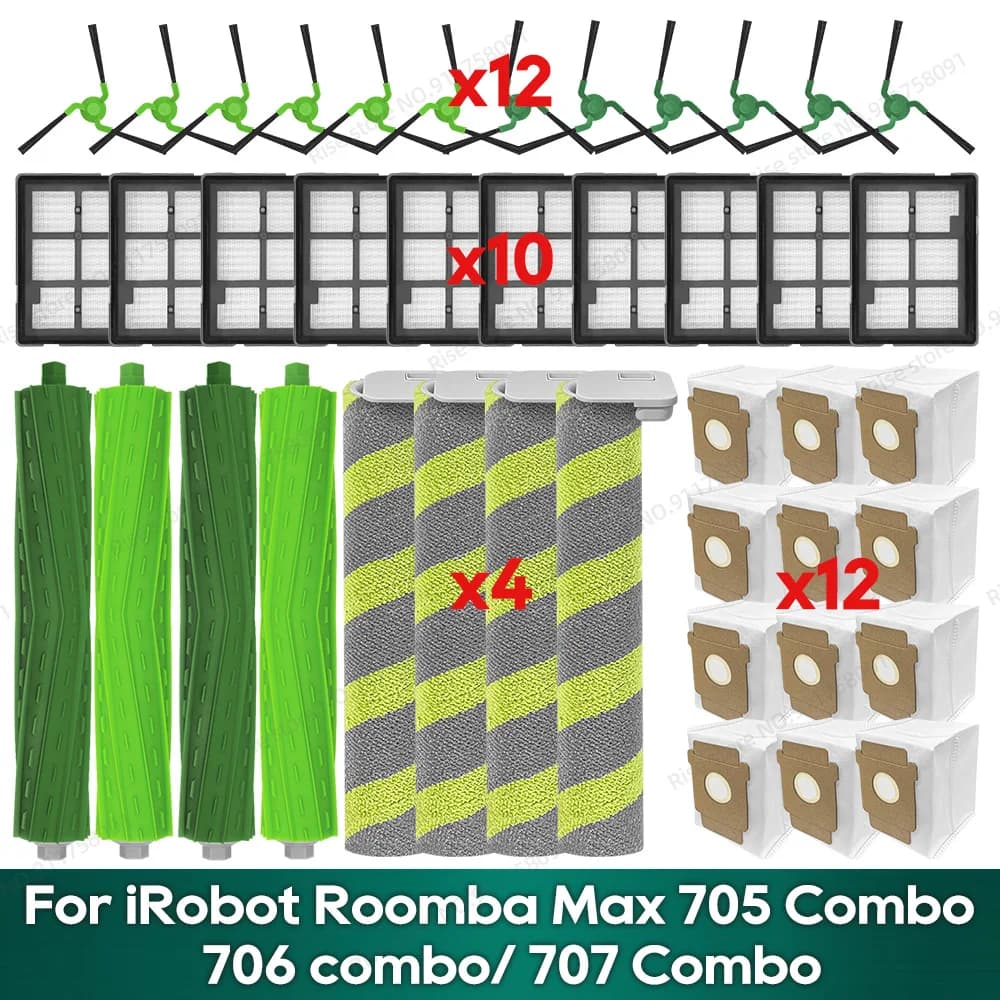 Compatible for iRobot Roomba Max 705 Combo / 706 combo/ 707 Combo Replacement Parts Kit Main Brush Roller Mop Filters Dust Bag