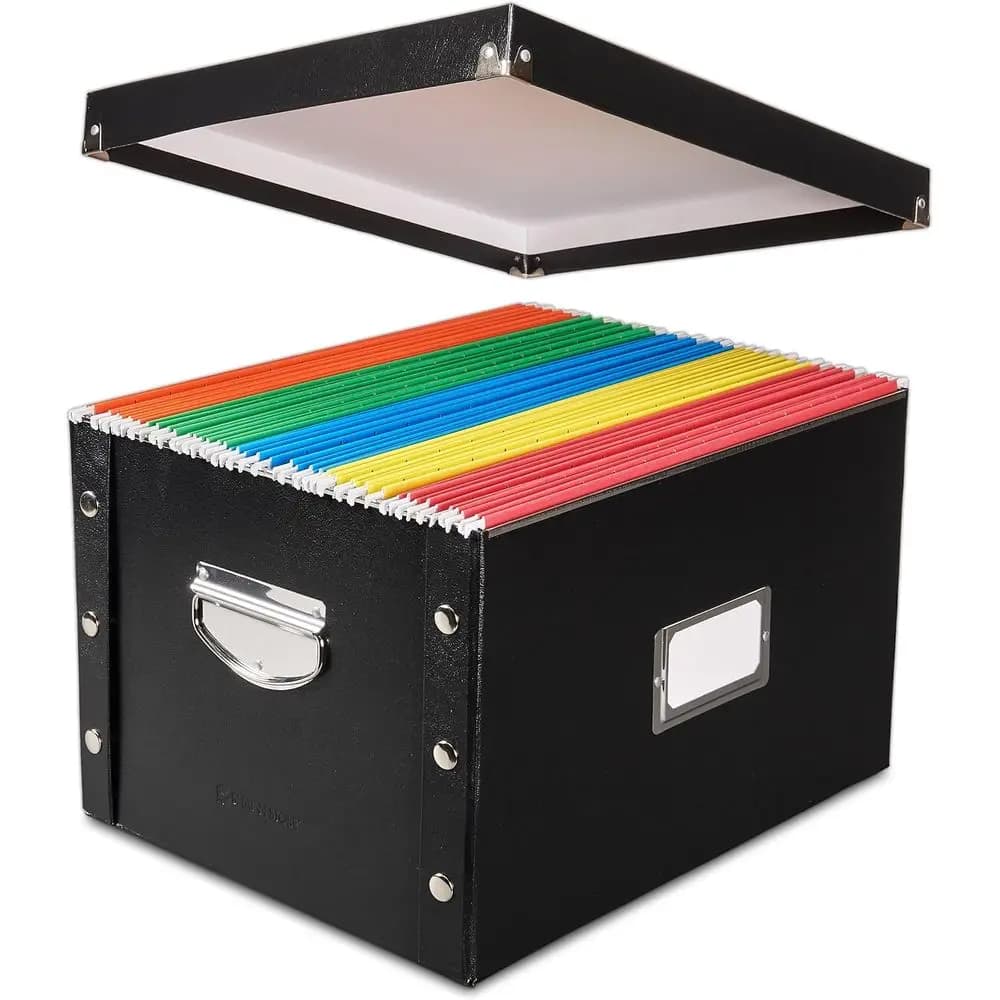 Storage Box & Organizer - 1 Pack - 16.125 x 13.125 x 9.875 Inch Letter/Legal Size Portable File Box with Lid for Documents - Bac