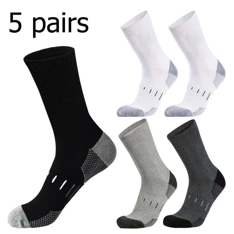 5 pairs of men's mid tube work socks with three styles moisture wicking and sweat wicking sports socks