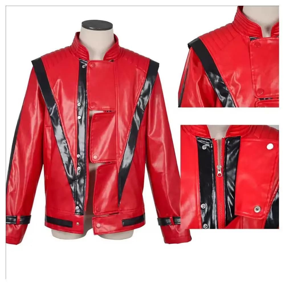 Costume Spaventoso di Michael Jackson Thriller, Giacca in Pelle Rossa per Uomo, Abito per Adulti, Cappotto per Halloween e Natale, Nuovo