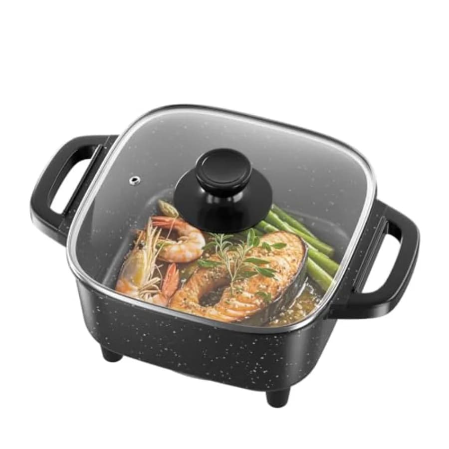 Padella Elettrica AORAN con Coperchio, Multifunzione per Friggere, Grigliare, Bollire e Cucinare, Antiaderente e Compatta