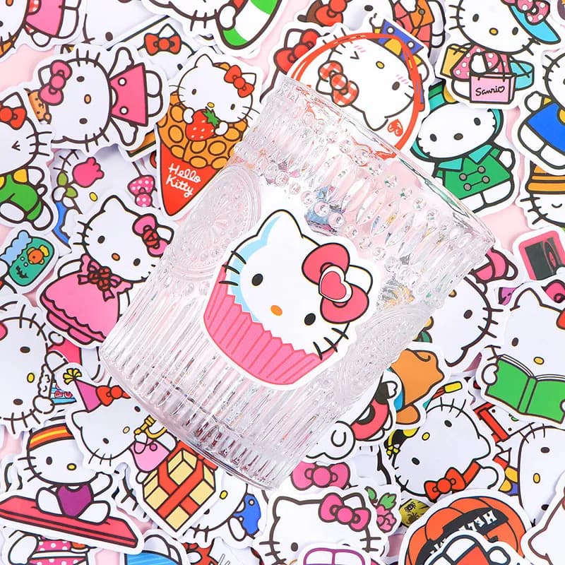 50-100 Wall decals Sanrio Hello Kitty for Refrigerator, Tablet, Telephone, Toiletries, Skateboard, Waterproof