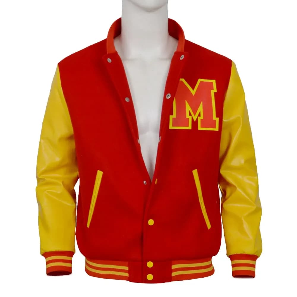 Giacca Cosplay da Uomo per Michael Jackson, Giubbotto Bomber Varsity Bicolore Rosso e Giallo, Costume Cosplay per Palcoscenico e Uso Quotidiano