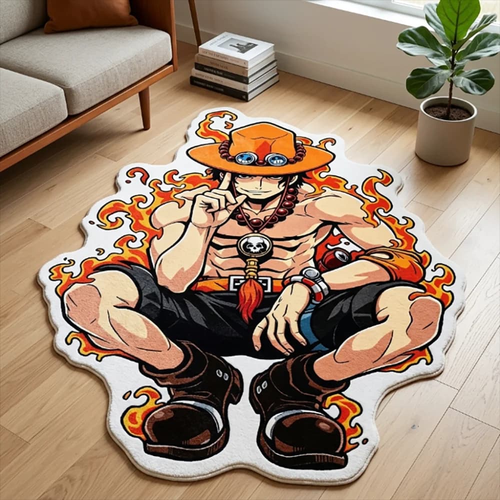 Irregular One Piece Carpet Ace Fire Flame Anime Floor Mat/Doormat Fluffy Non-slip Cartoon Rug Kawaii Bedroom Fan Gift
