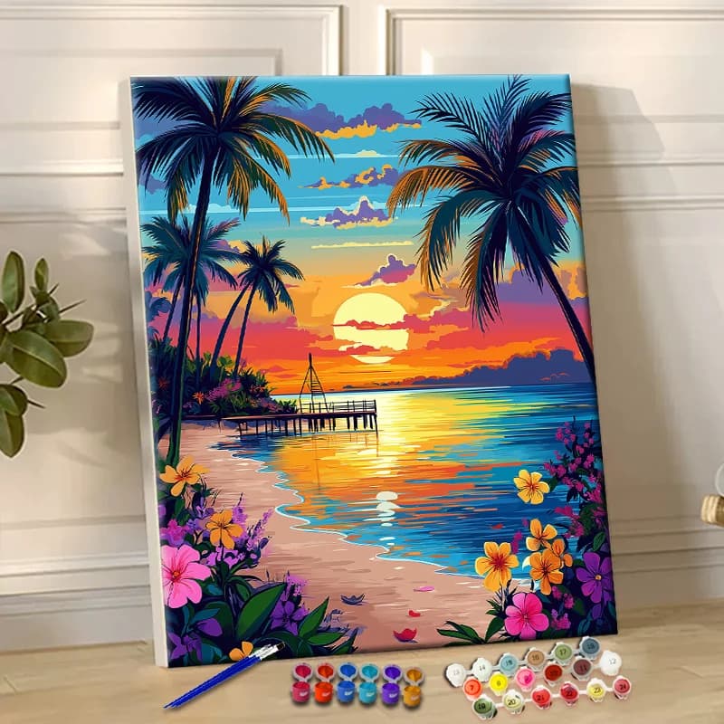 Painting By Numbers A Colorful Sunset Acrylic Paint Canvas Dropshipping Portrait Family Children Photo Christmas gifts