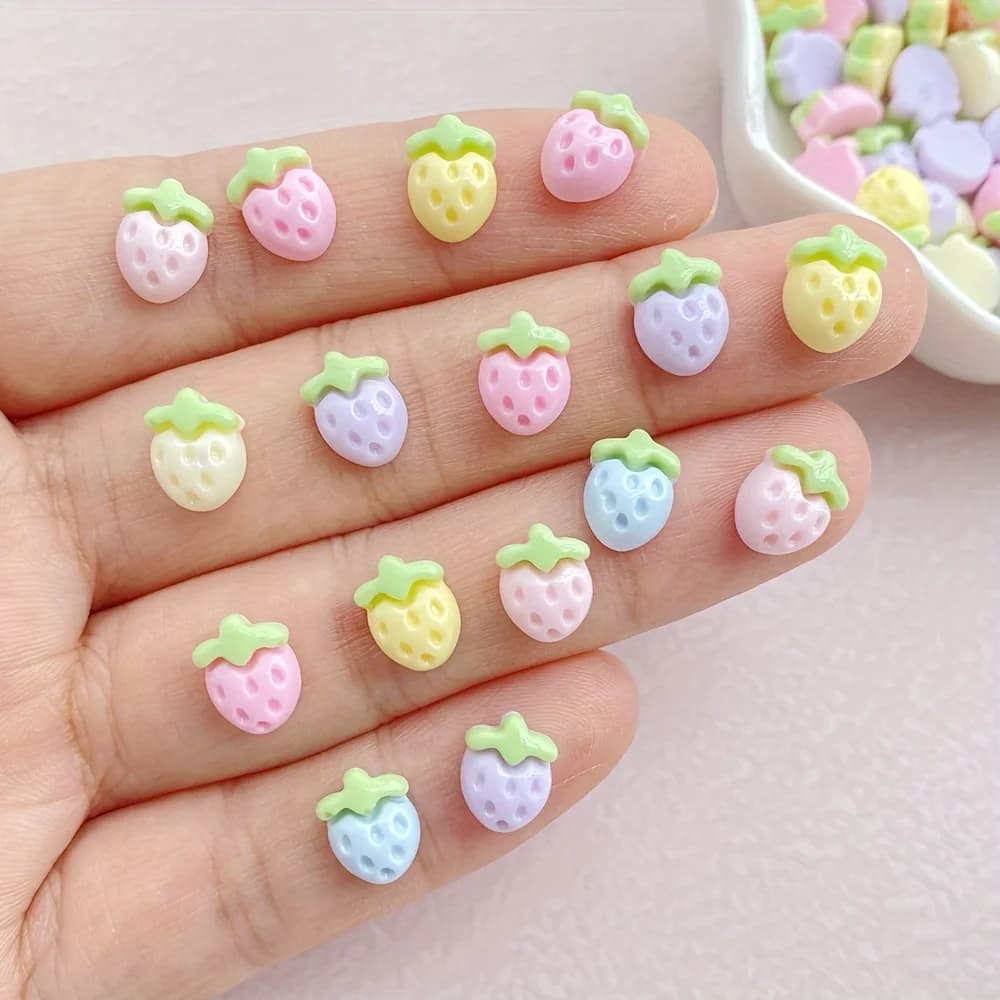 50 ciondoli vibranti in resina fragola, cabochon minie flatback per nail art, forcina per scrapbooking, accessori fai da te - non profumati