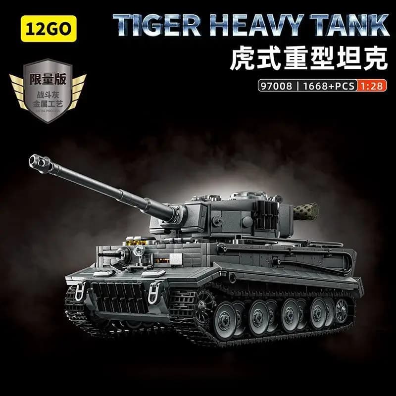12GO97008 Modello di Carro Armato Tedesco Tiger della Seconda Guerra Mondiale, Blocchi da Costruzione Educativi, Gioco Puzzle, Pezzo Decorativo