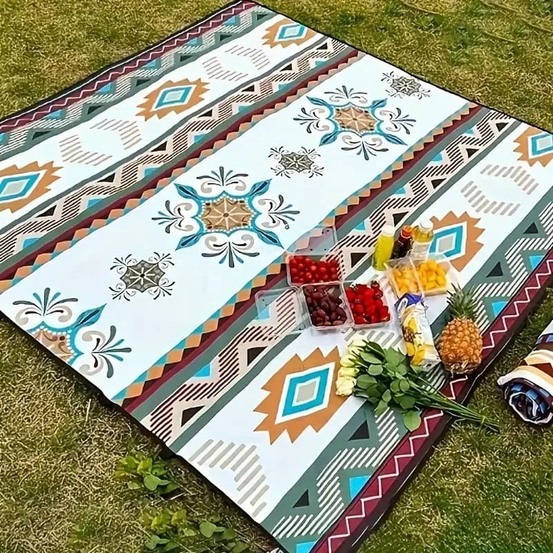 Thick picnic mat, beach mat with ethnic style pattern, outdoor moisture-proof mat, spring outing ultrasonic camping mat