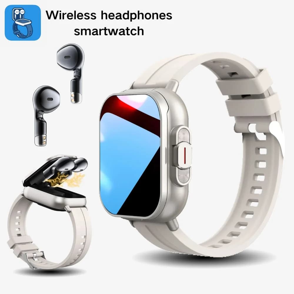 2-in-1 Smart Watch with Wireless Earbuds Wireless Call Music Play NFC Unlock Multi Sports Modes Sleep Monitor Fitness Tracker Compatible with Android iOS