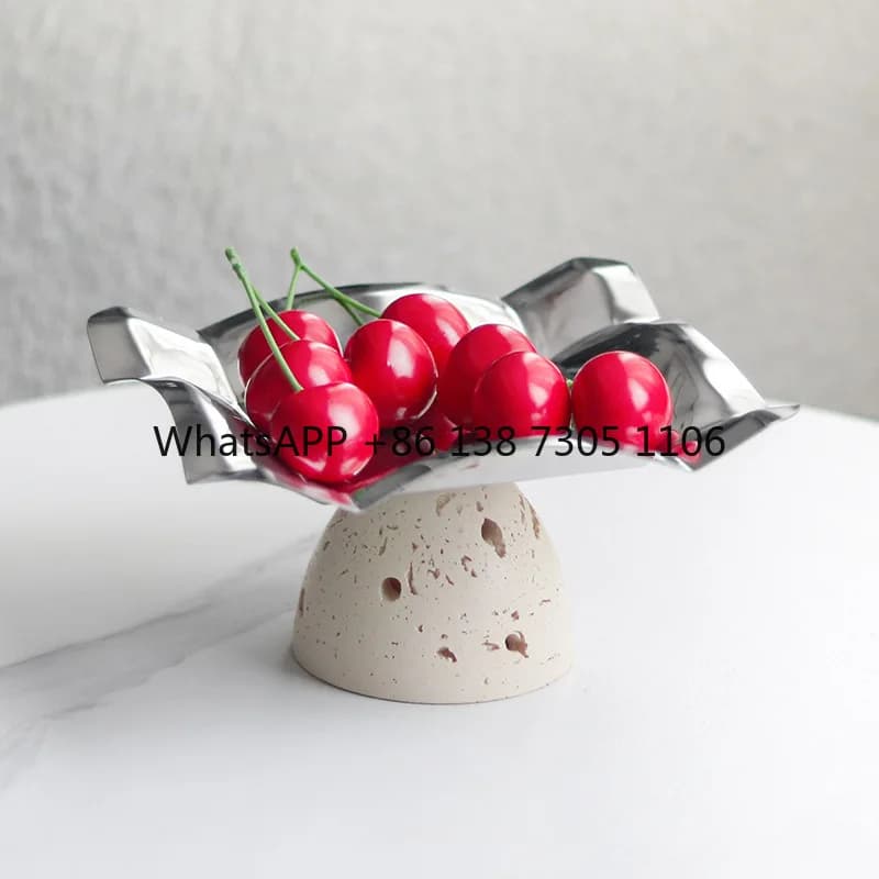Wabi Sabbia Vento Imitazione Travertino Base Piatto di frutta Ornamento Astratto Piatto di frutta secca in metallo quadrato irregolare