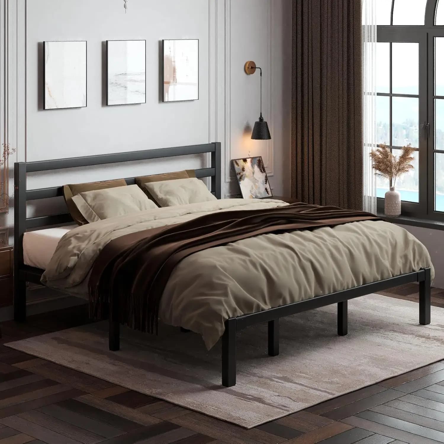 King Size Metal Platform Bed Frame with Under Bed Storage & Strong Foundation, No Box Spring Required, Easy Assembly, Customized