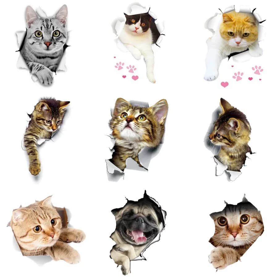 Funny Cat Dog Toilet Stickers Vivid 3D Cartoon fai da te Wc bagno decorazione della casa Cute Kitten Puppy Pet Animals Wall Art decalcomanie