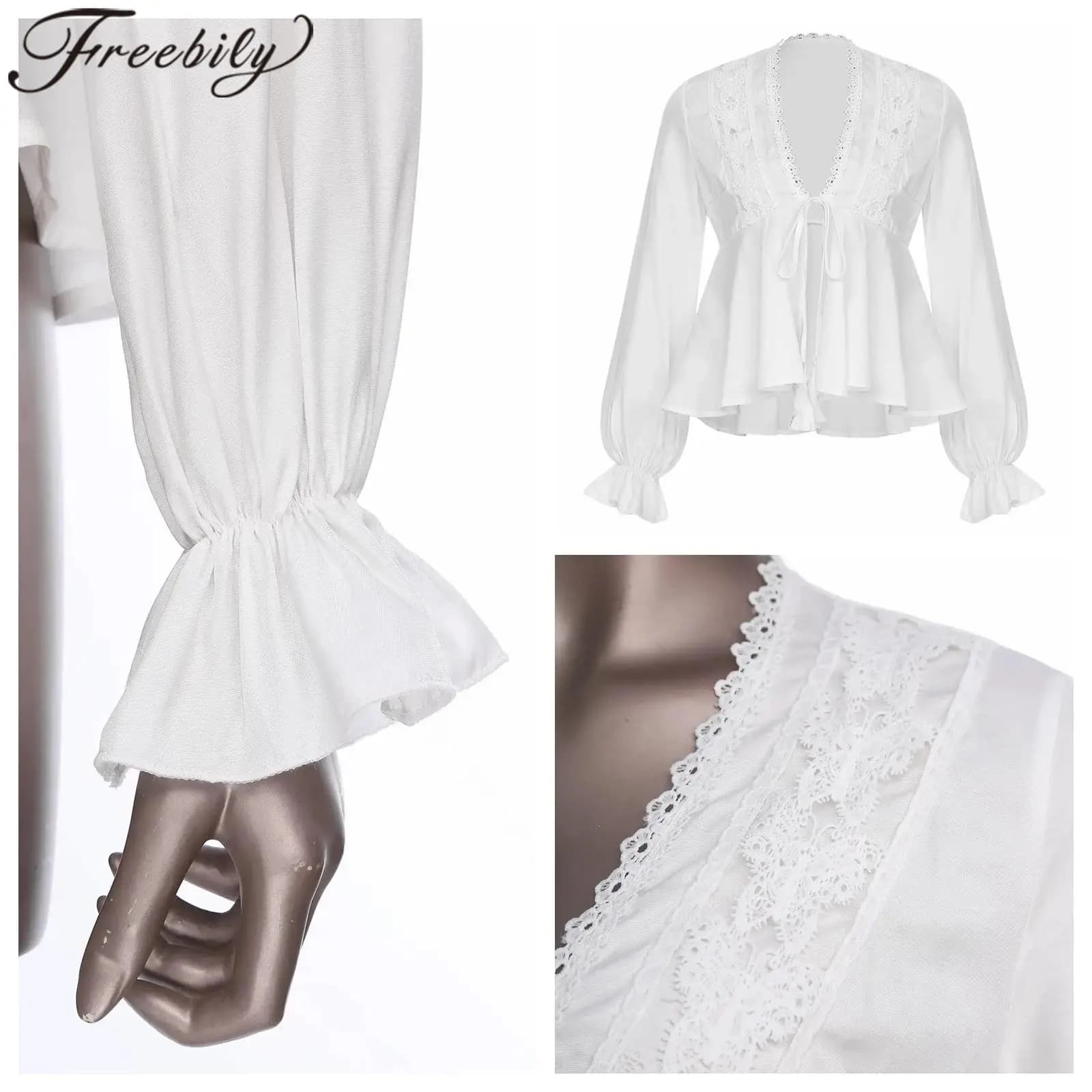Abiti di moda Camicette da donna Camicetta arricciata a maniche lunghe da donna autunno Top con cinturino autoavato Abiti eleganti in pizzo vintage