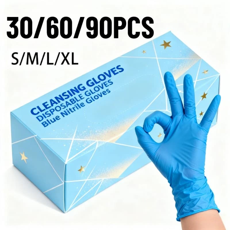 30/60/90PCS Guanti monouso in nitrile blu Pulizia quotidiana Tintura dei capelli Unghie artistiche Guanti usa e getta Articoli essenziali per la casa