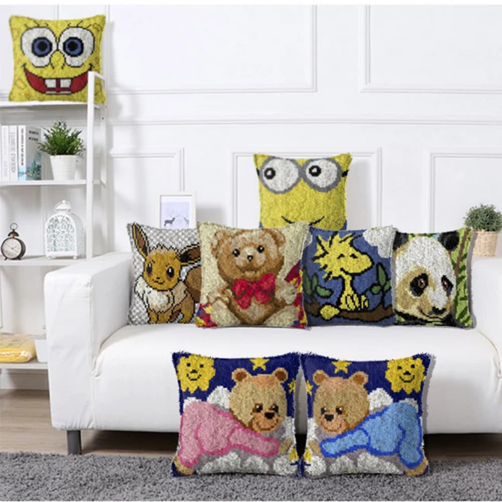 Kit tappeto con gancio per chiusura fai-da-te, filo per uncinetto, fodera per cuscino, tappetino, cartone animato, cucito, regalo, artigianato per adulti, griglia in plastica canevas